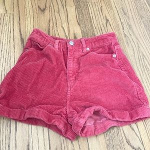 Red high waisted corduroy shorts